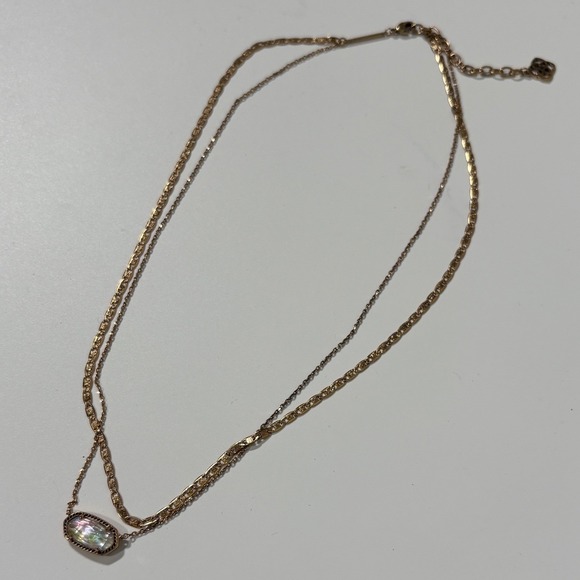 Kendra Scott Elisa Necklace Gold Double Chain Iridescent Stone Adjustable